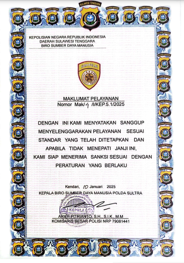 Maklumat Pelayanan Biro SDM Polda Sultra